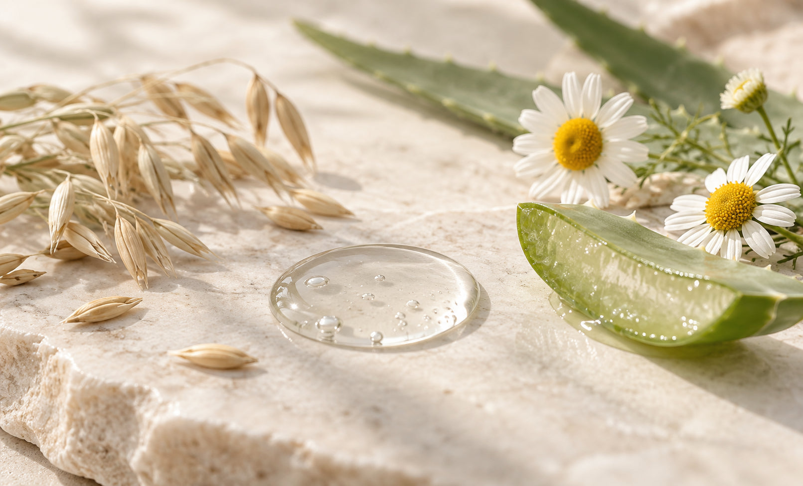 Gentle hyaluronic acid skincare with aloe, chamomile and oat