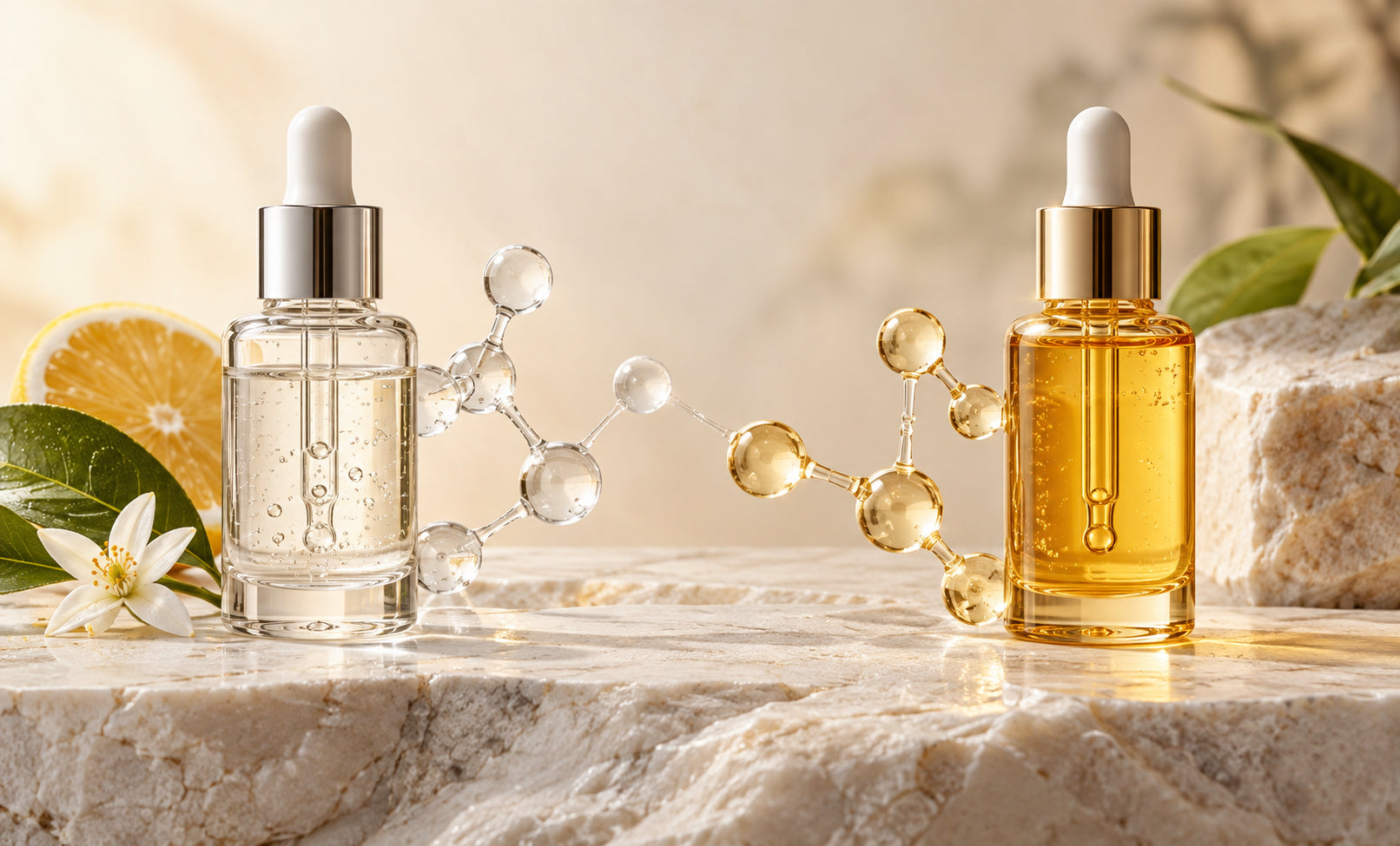 L-ascorbic acid and vitamin C derivative serums compared side by side