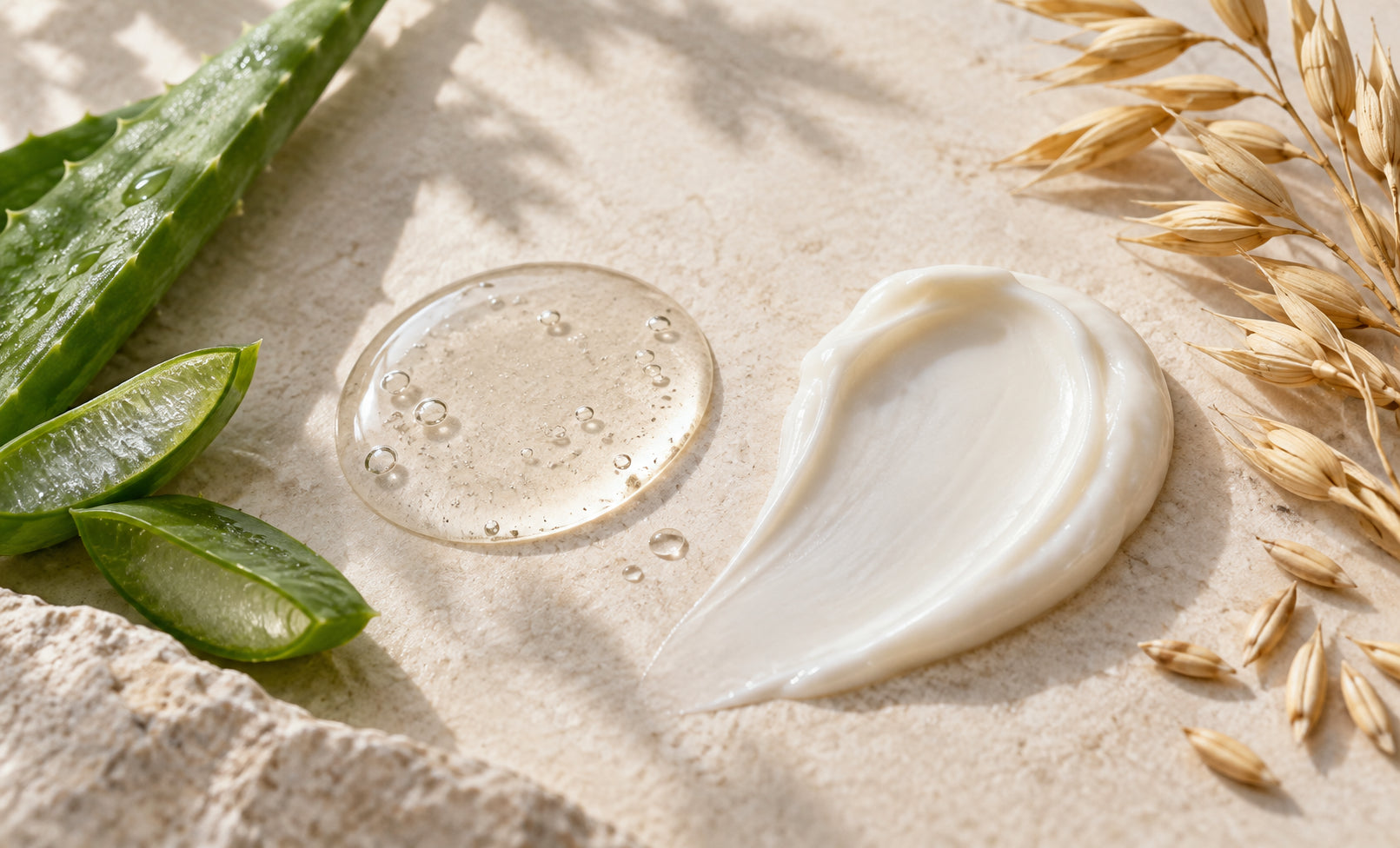 Hyaluronic acid serum, moisturizer texture, aloe and oat for dry skin